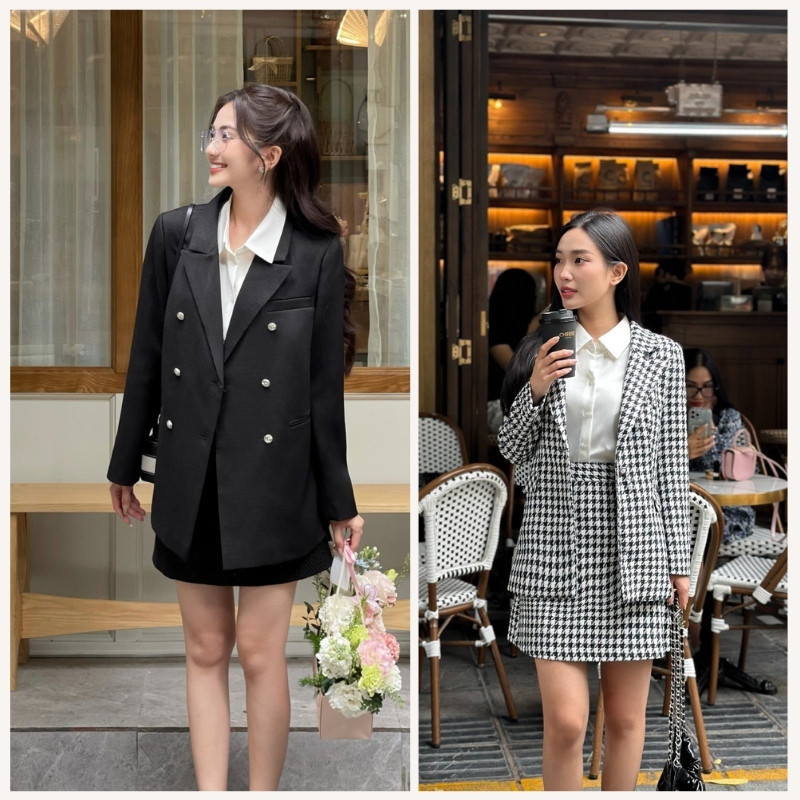 Alt: Phối chân váy chữ A với áo blazer