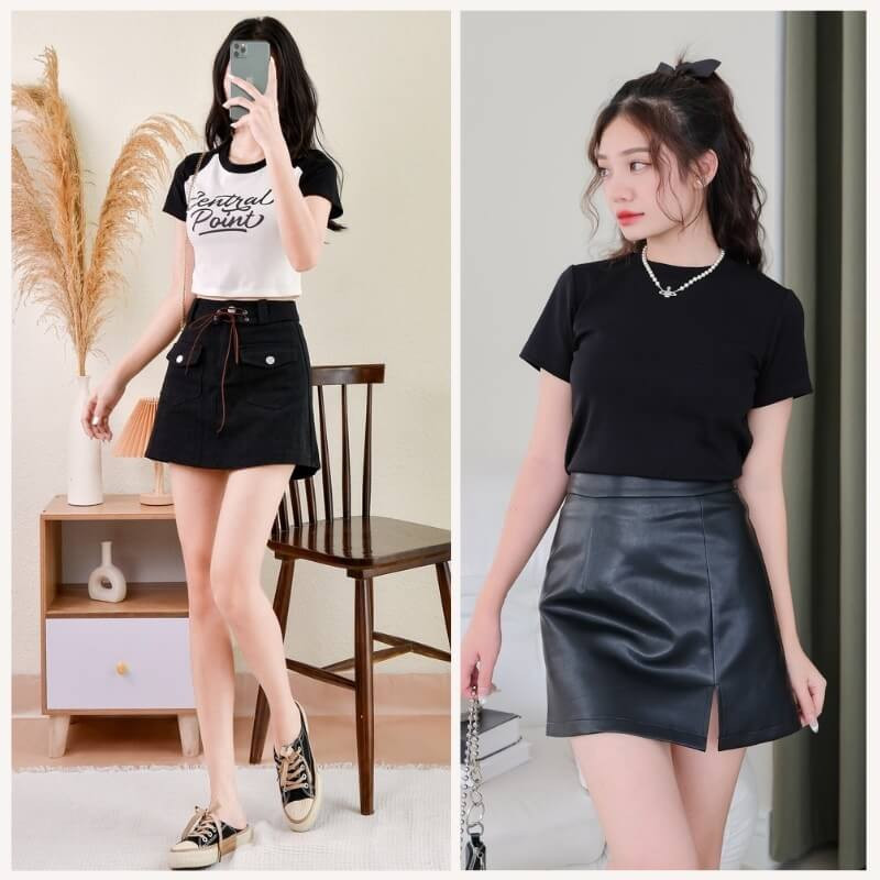 Alt: Phối chân váy chữ A với áo croptop