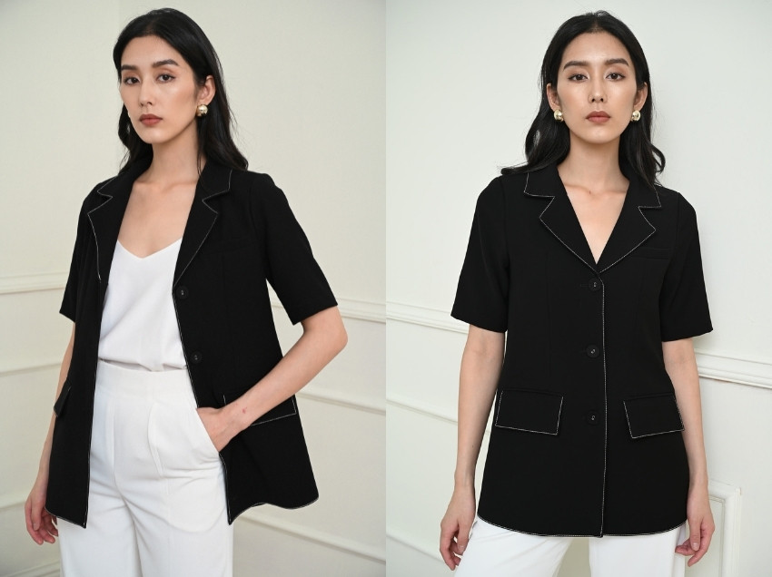 Áo blazer cộc tay màu đen