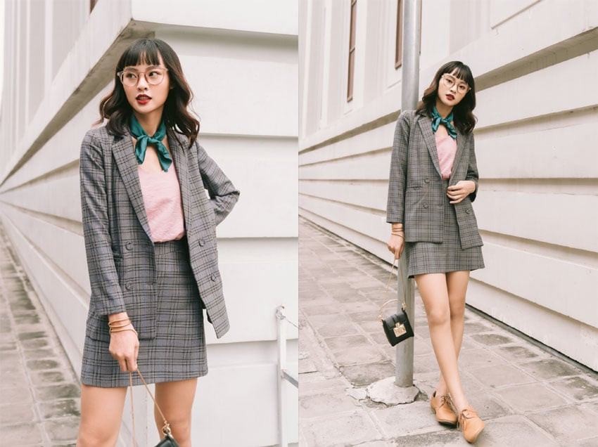 Áo blazer họa tiết kẻ