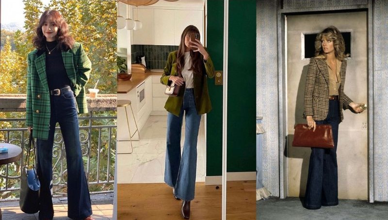 Áo blazer mix cùng quần ống loe style vintage vừa cá tính vừa thanh lịch