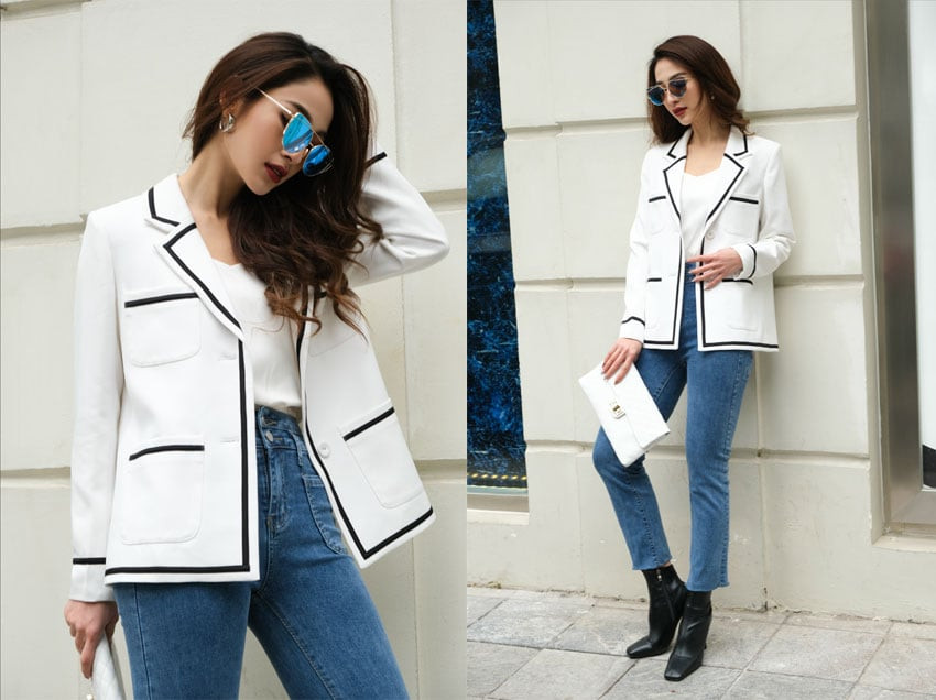 Áo blazer mix quần jeans