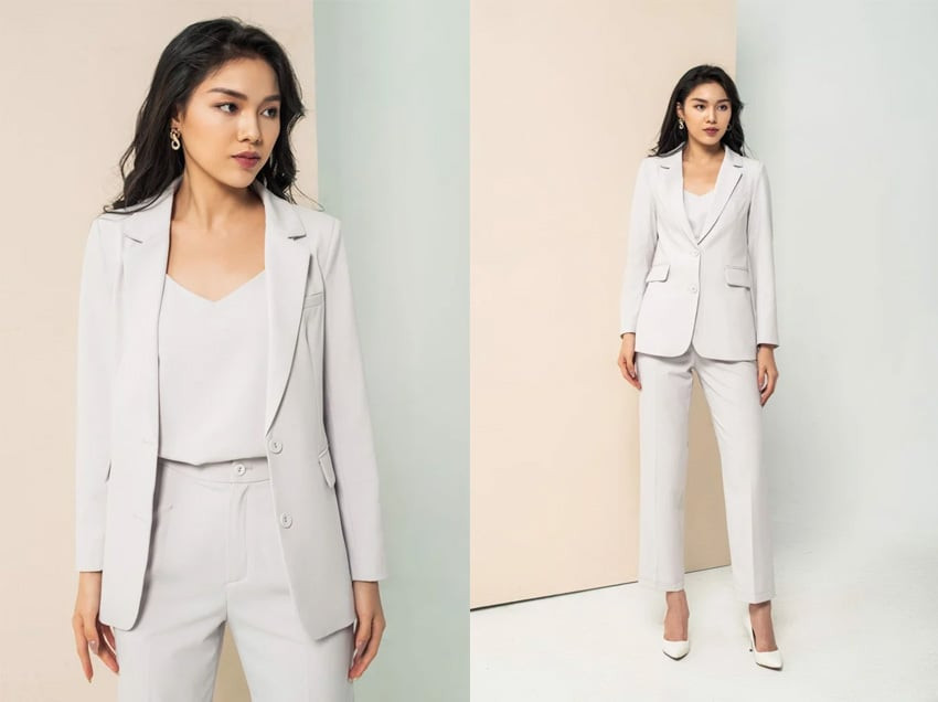 Áo blazer nữ Amy màu ghi sáng