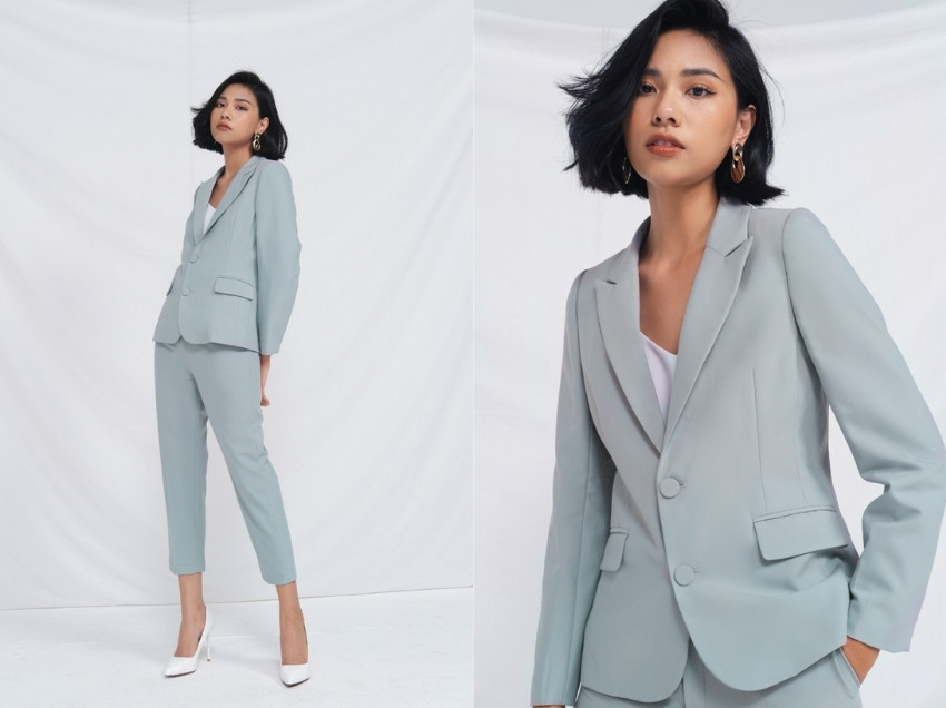 Áo blazer nữ màu xanh ghi