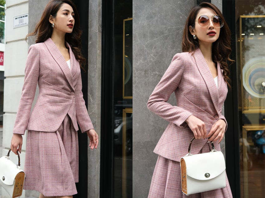 Áo blazer nữ Rosé màu hồng kẻ