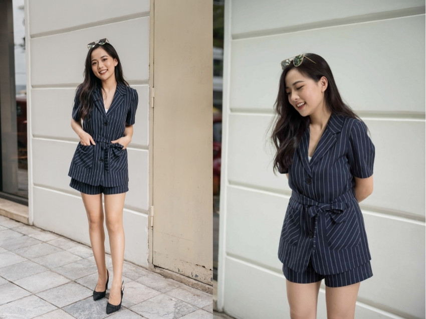 Áo blazer tay ngắn phối hợp cùng short suit