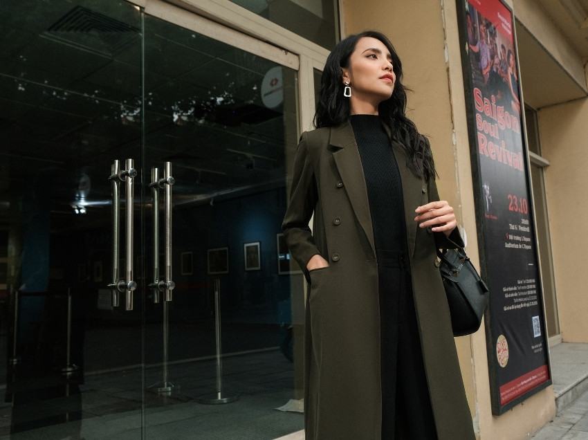 Áo khoác trench coat màu rêu