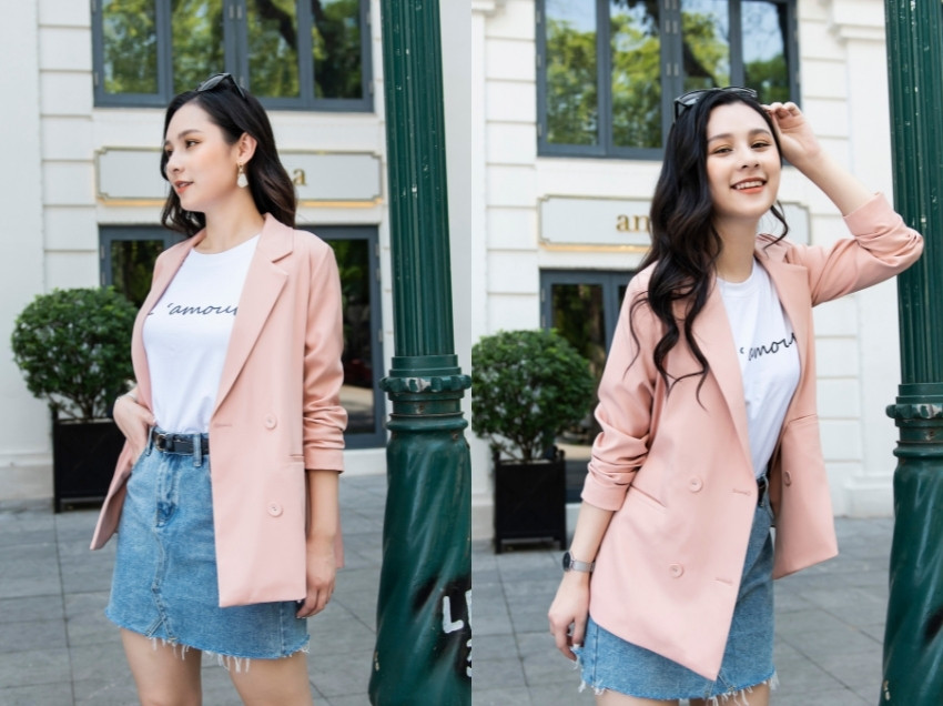 Áo vest blazer Lucia hồng