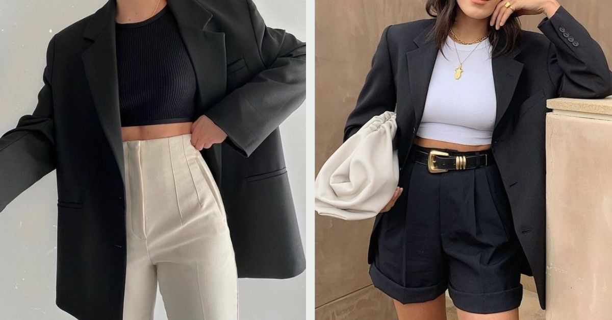 Phối đồ với áo blazer đen nữ cùng crop top