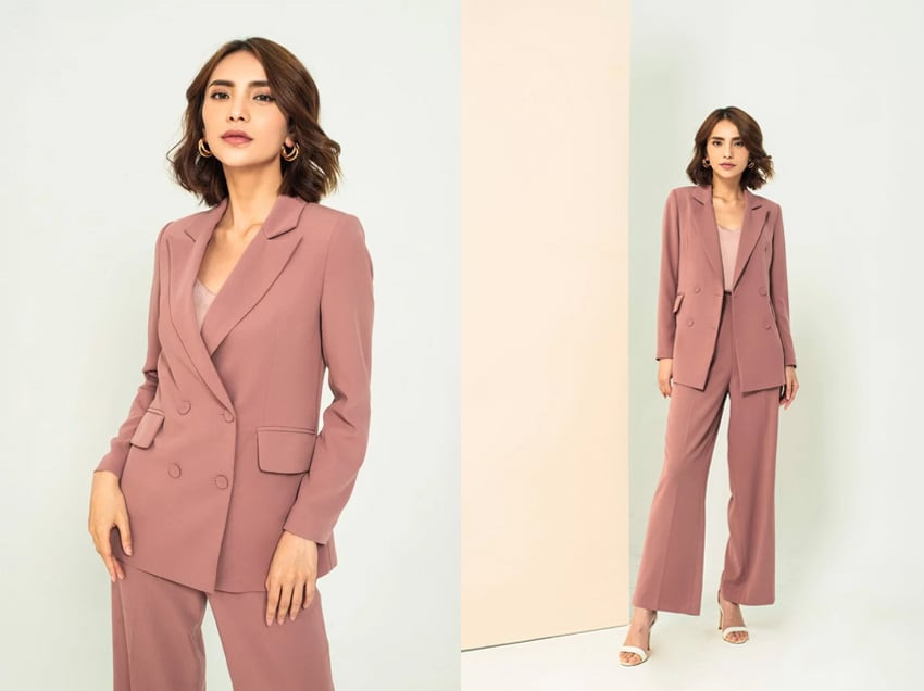 Quần culottes ống rộng kết hợp với áo blazer