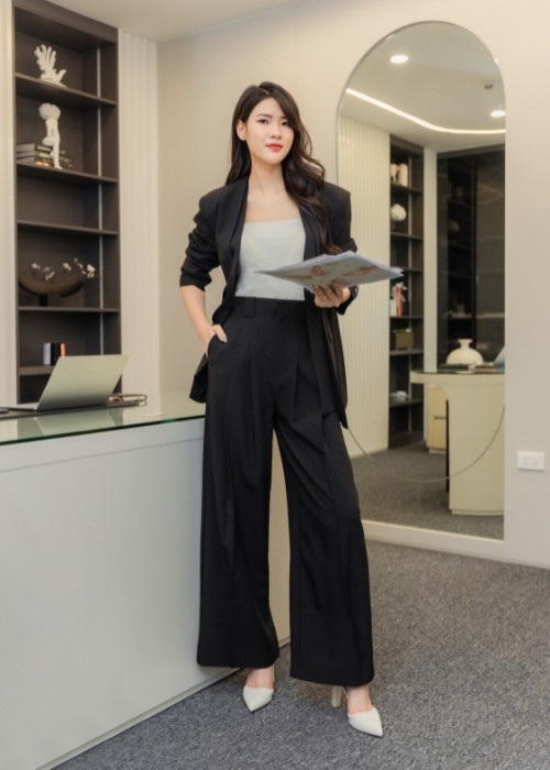 quần ống rộng kết hợp blazer