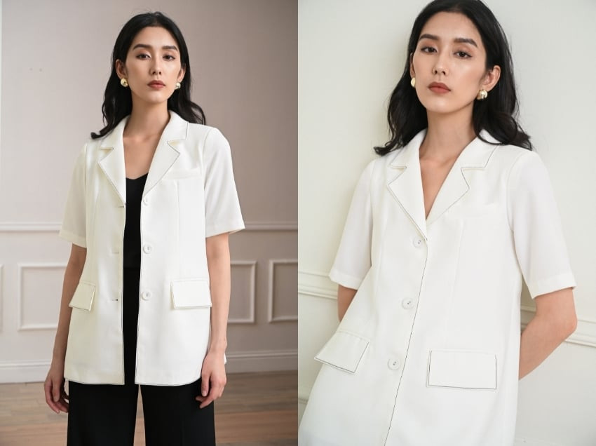 Set vest blazer Maderine trắng