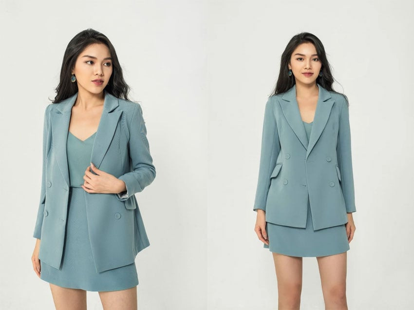 Set vest blazer nữ Monika xanh