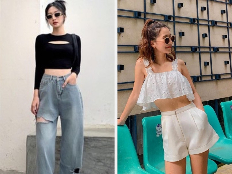 Áo crop và jeans + Shorts và áo tanktop