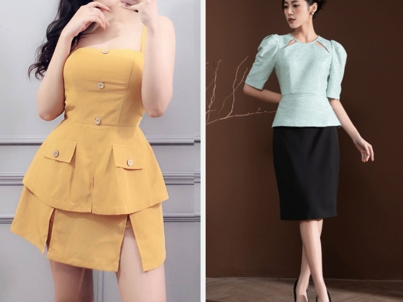 Áo peplum với quần giả váy hoặc chân váy bút chì