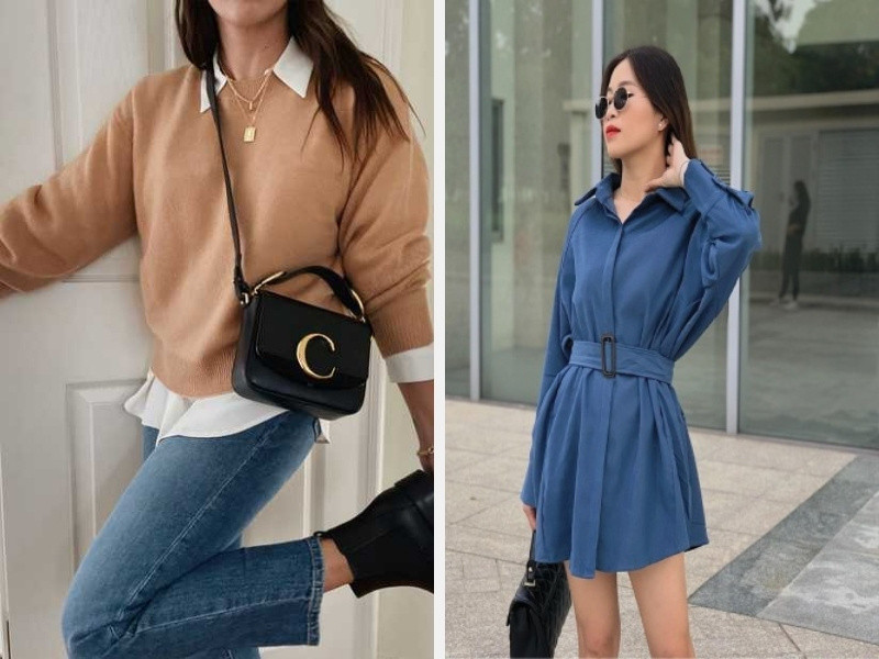 Áo sweater Hàn Quốc - Áo sơ mi form rộng thắt eo