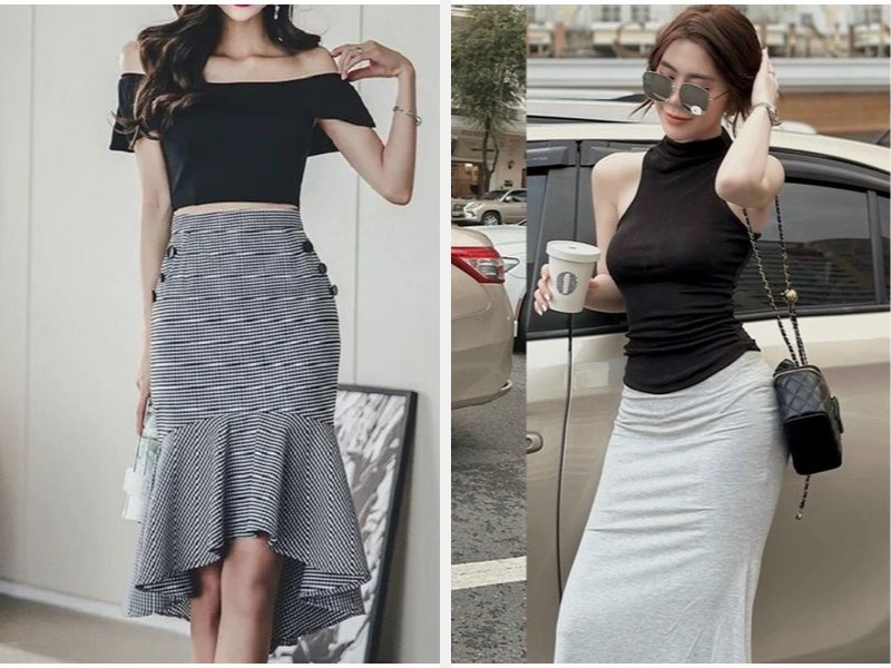 Chân váy đuôi cá phối với áo croptop