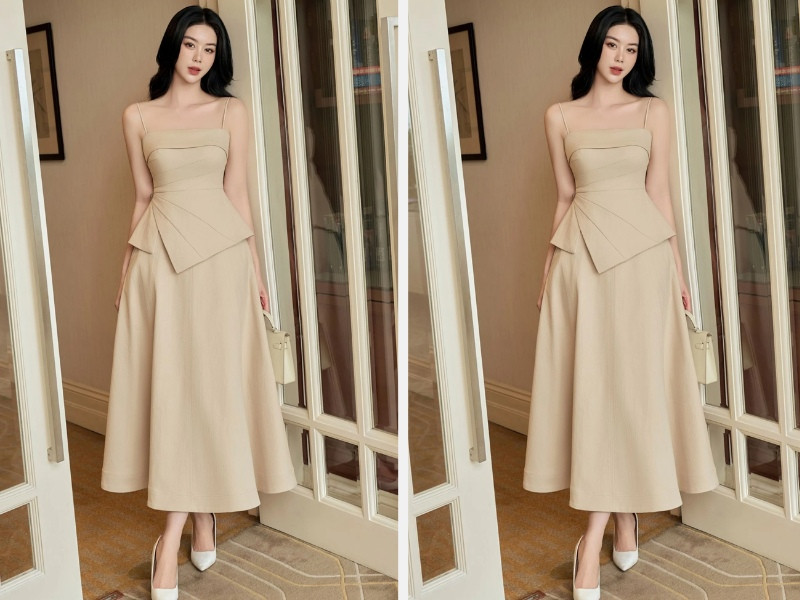 Kết hợp áo peplum và chân váy midi