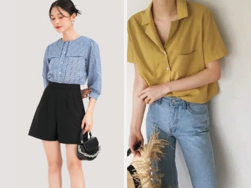 Phối áo sơ mi tay ngắn với quần short - quần jean