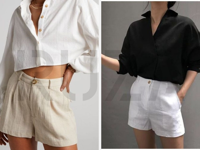 Phối quần short với áo sơ mi croptop