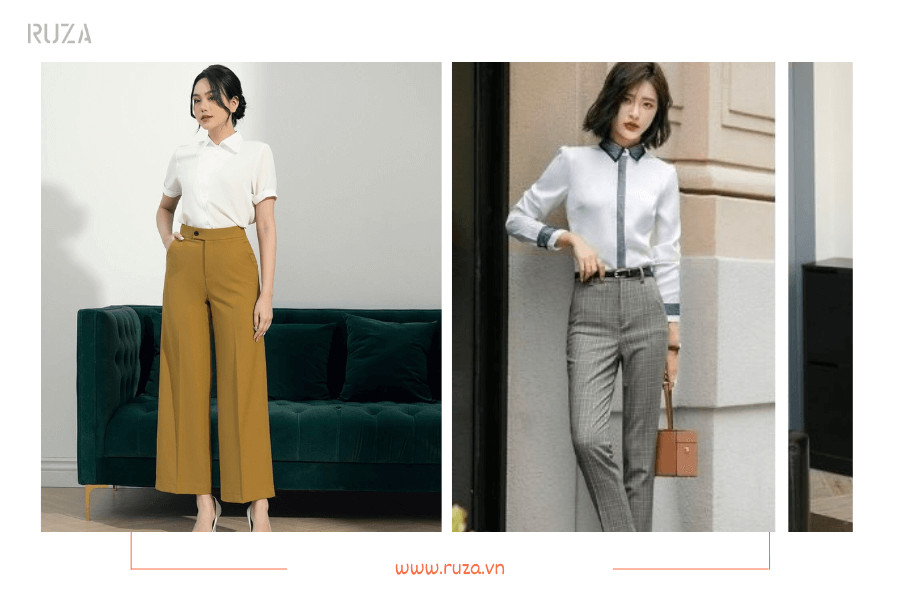 Phối Quần Tây Ống Rộng và Áo Sơ Mi Cổ Bẻ