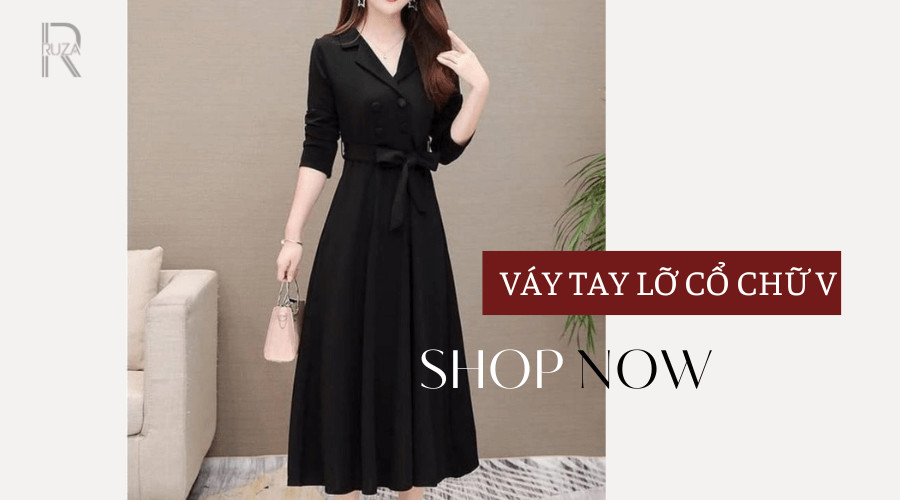 Váy Công Sở Tay Lỡ Cổ V
